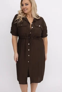 Włoski Czekoladowa Sukienka szmizjerka SAFERI