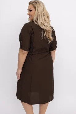 Włoski Czekoladowa Sukienka szmizjerka SAFERI