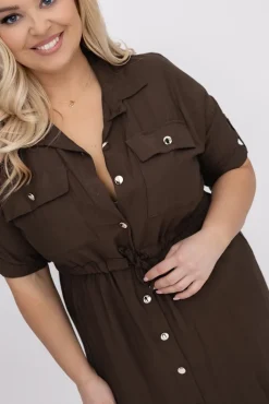 Włoski Czekoladowa Sukienka szmizjerka SAFERI