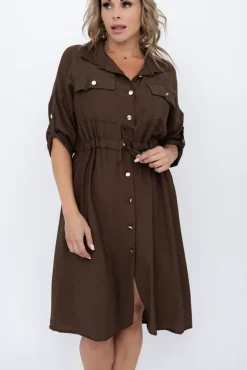 Włoski Czekoladowa Sukienka szmizjerka SAFERI