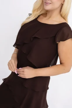 Polski Czekoladowa Sukienka szyfonowa SAROZI