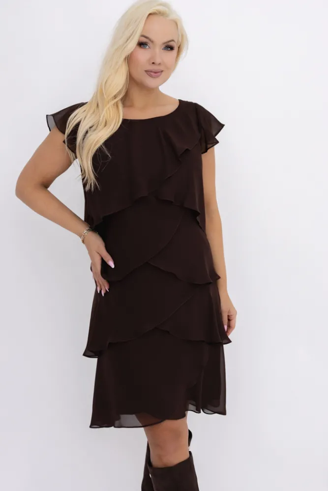 Polski Czekoladowa Sukienka szyfonowa SAROZI