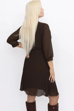 Włoski Czekoladowa Sukienka szyfonowa plisowana UNTURI