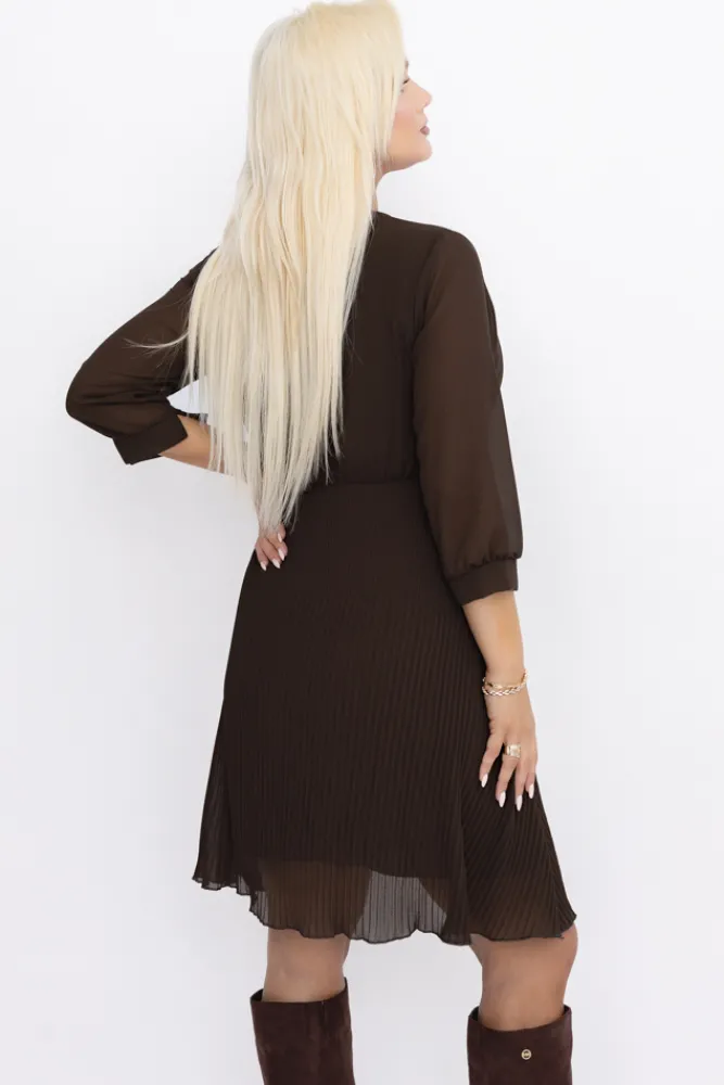 Włoski Czekoladowa Sukienka szyfonowa plisowana UNTURI