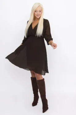 Włoski Czekoladowa Sukienka szyfonowa plisowana UNTURI