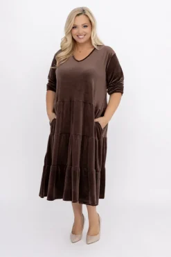 Włoski Czekoladowa Sukienka welurowa SARIEN