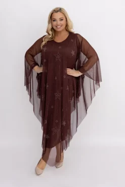 Włoski Czekoladowa Sukienka z siateczką BASTORIA Wzór 2