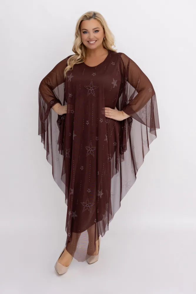 Włoski Czekoladowa Sukienka z siateczką BASTORIA Wzór 2