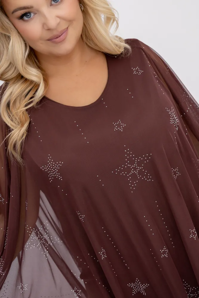 Włoski Czekoladowa Sukienka z siateczką BASTORIA Wzór 2