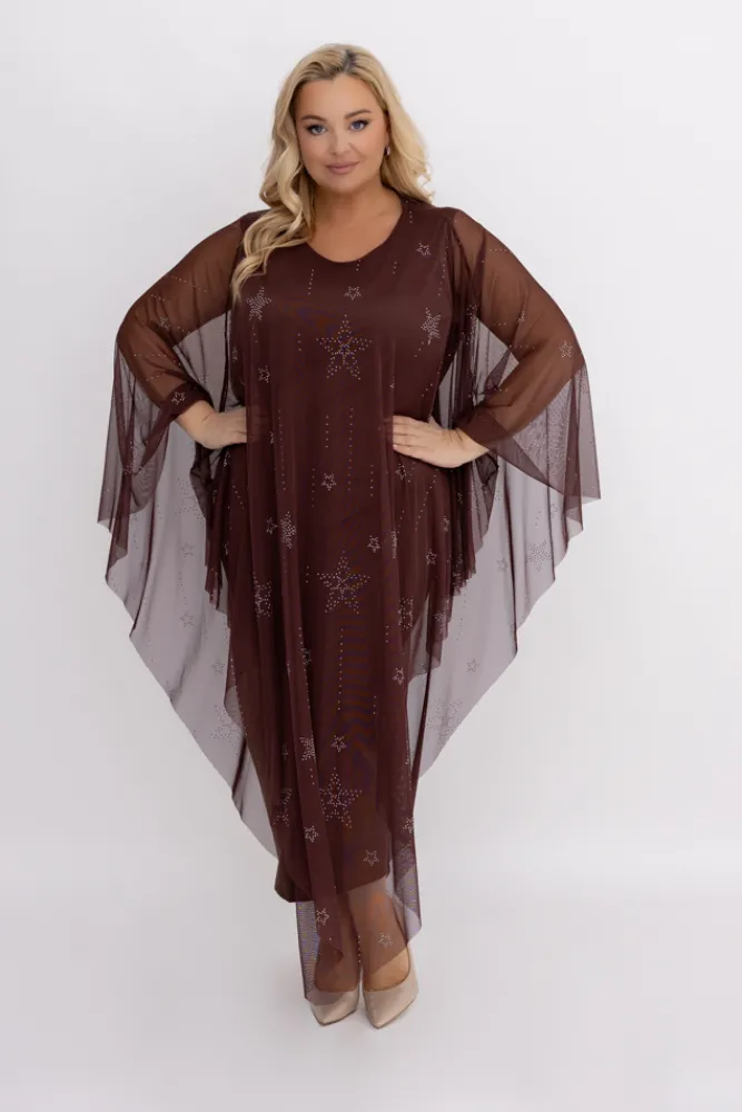 Włoski Czekoladowa Sukienka z siateczką BASTORIA Wzór 2