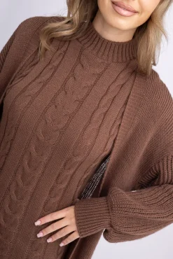 Damskie Włoski Czekoladowy Komplet sweterkowy ROSA