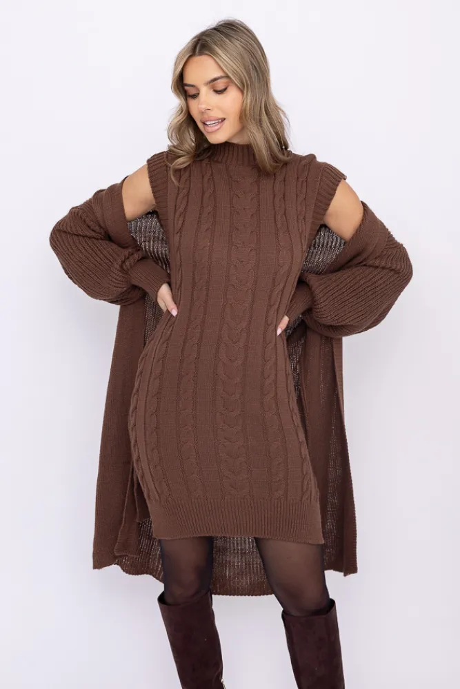 Damskie Włoski Czekoladowy Komplet sweterkowy ROSA