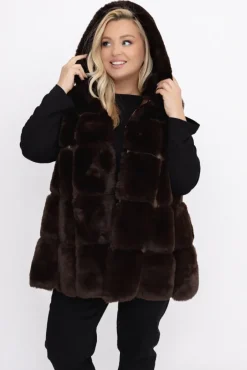 Damskie Włoski Czekoladowy Kożuszek z kapturem FIRIO