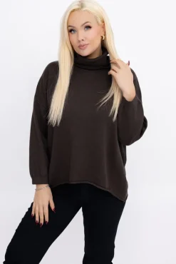 Damskie Włoski Czekoladowy Sweter z golfem XENTI