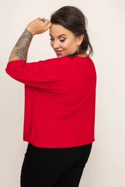 Damskie Polski Czerwona Bluzka Brokatowa DEQUZI