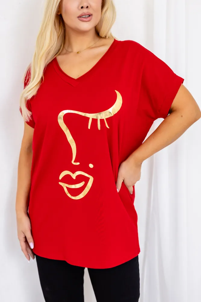 Damskie Włoski Czerwona Bluzka MINSI Wzór 8