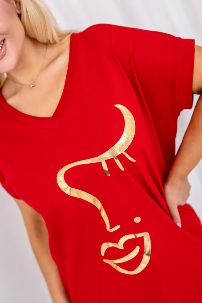 Damskie Włoski Czerwona Bluzka MINSI Wzór 8