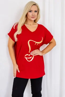 Damskie Włoski Czerwona Bluzka MINSI Wzór 8