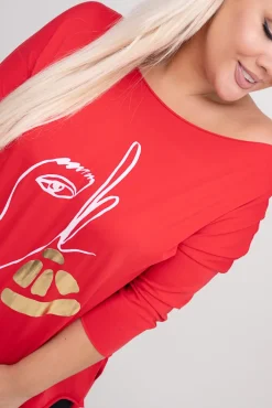 Damskie Włoski Czerwona Bluzka REVUMI Wzór 1