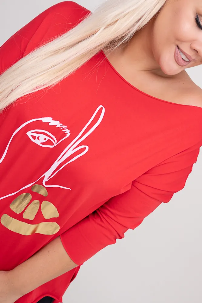 Damskie Włoski Czerwona Bluzka REVUMI Wzór 1