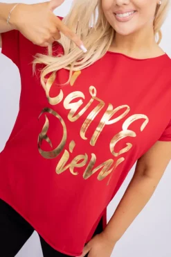 Damskie Włoski Czerwona Bluzka SUNRISE Wzór 14