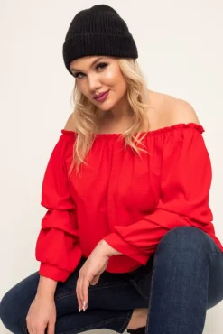 Damskie Włoski Czerwona Bluzka z marszczonymi rękawami NANSI