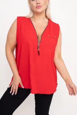 Damskie Włoski Czerwona Bluzka z rozsuwanym dekoltem ADURIO