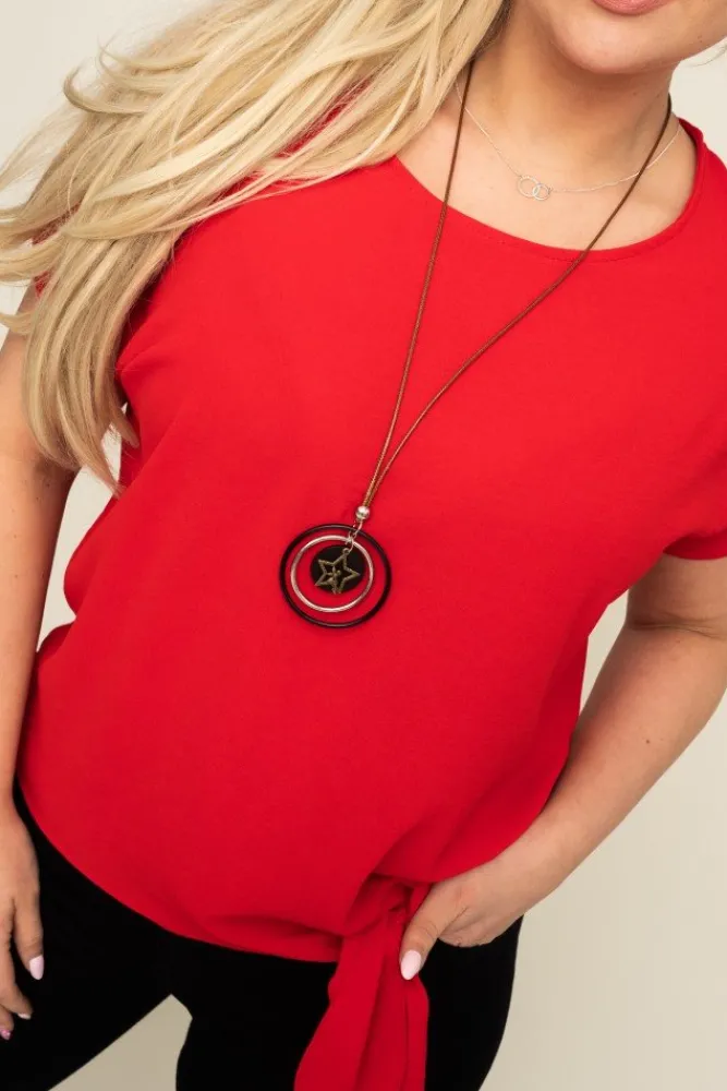 Damskie Włoski Czerwona Bluzka z wisiorkiem FAIRY