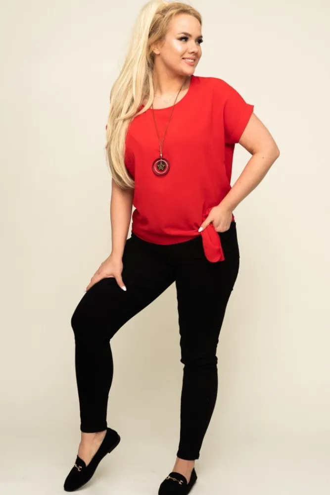 Damskie Włoski Czerwona Bluzka z wisiorkiem FAIRY