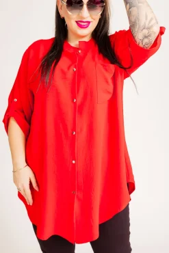 Damskie Polski Czerwona Koszula ze stójką LERIA