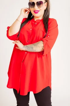 Damskie Polski Czerwona Koszula ze stójką LERIA