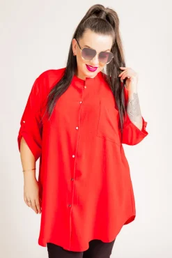 Damskie Polski Czerwona Koszula ze stójką LERIA
