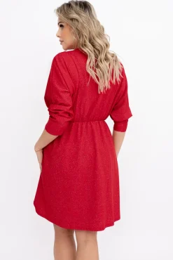 Włoski Czerwona Sukienka błyszcząca LORINO