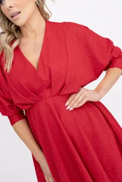 Włoski Czerwona Sukienka błyszcząca LORINO