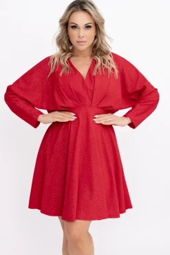 Włoski Czerwona Sukienka błyszcząca LORINO