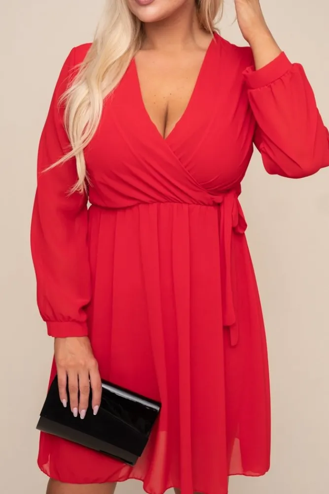 Włoski Czerwona Sukienka Elegancka PERLA