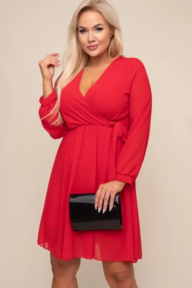 Włoski Czerwona Sukienka Elegancka PERLA