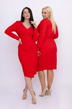 Włoski Czerwona Sukienka kopertowa NEPIA