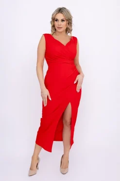 Włoski Czerwona Sukienka kopertowa SERMINA