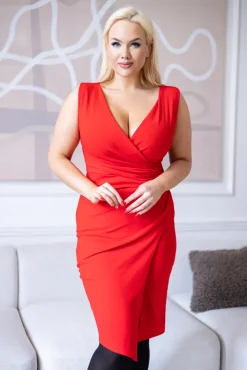 Włoski Czerwona Sukienka kopertowa KENTI