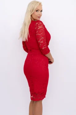 Włoski Czerwona Sukienka koronkowa GENTINO