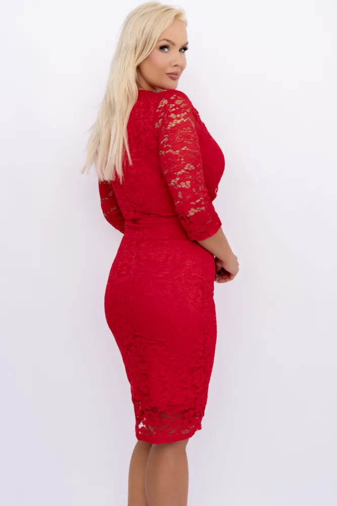 Włoski Czerwona Sukienka koronkowa GENTINO