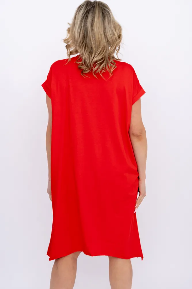 Włoski Czerwona Sukienka LUKRIZO