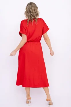 Włoski Czerwona Sukienka MARISTA