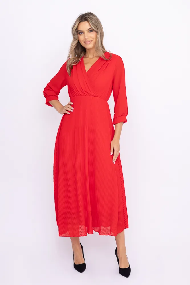 Włoski Czerwona Sukienka plisowana KEMELI