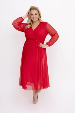 Włoski Czerwona Sukienka siateczkowa MANTARI