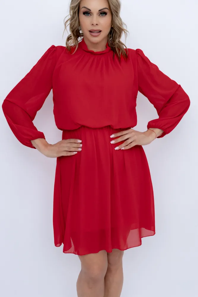 Włoski Czerwona Sukienka szyfonowa SEGERTO