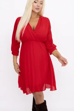 Włoski Czerwona Sukienka szyfonowa plisowana UNTURI