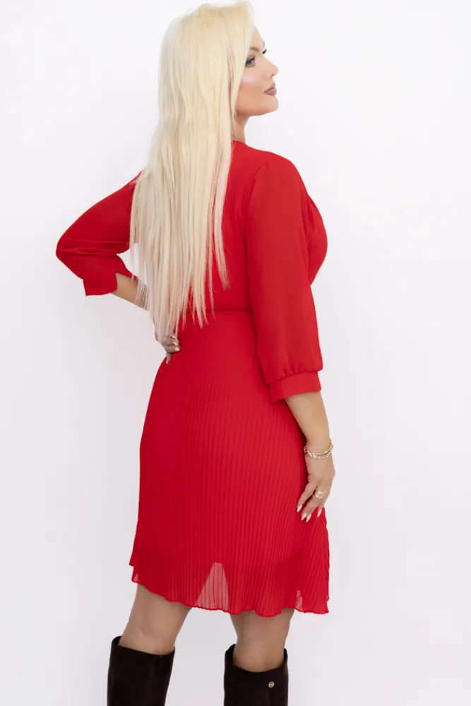 Włoski Czerwona Sukienka szyfonowa plisowana UNTURI