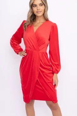 Włoski Czerwona Sukienka welurowa WERMIN